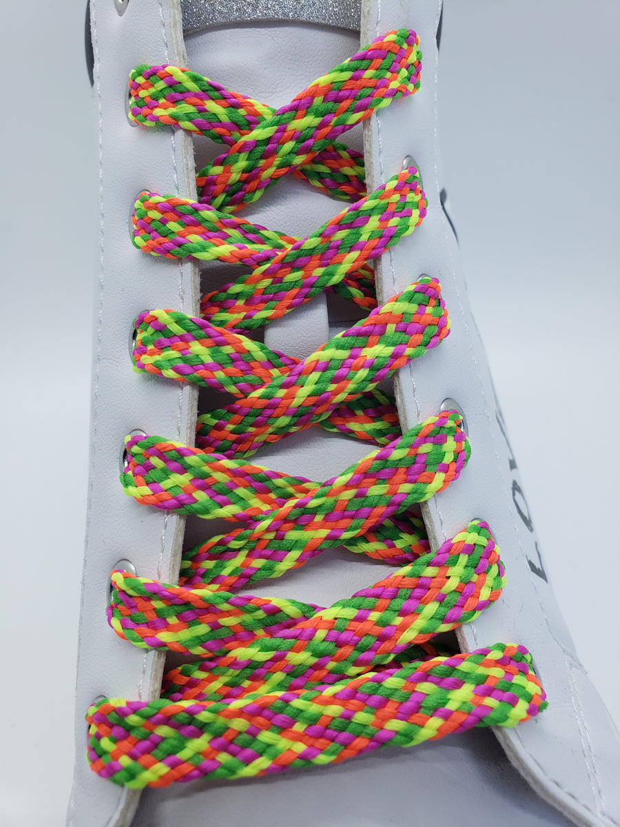 Flat Fluorescent Confetti Shoelaces - Yellow, Green, Orange and