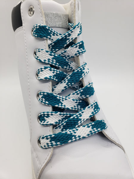Flat Argyle Shoelaces - Teal and White