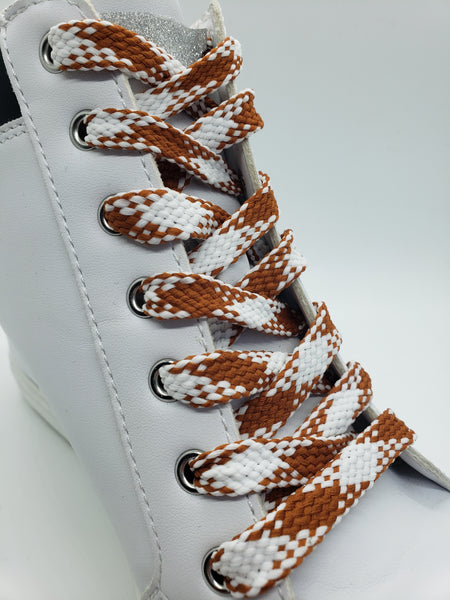 Flat Argyle Shoelaces - Light Brown and White