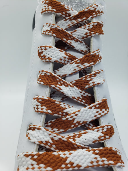 Flat Argyle Shoelaces - Light Brown and White