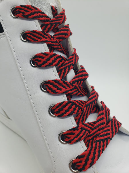 Flat Herringbone Shoelaces - Black and Red