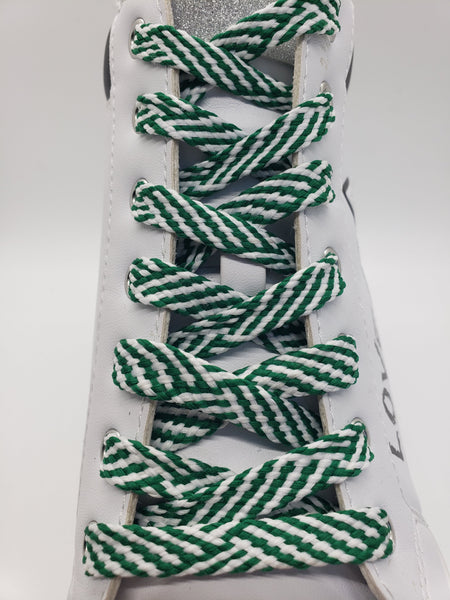 Flat Herringbone Shoelaces - Kelly Green and White