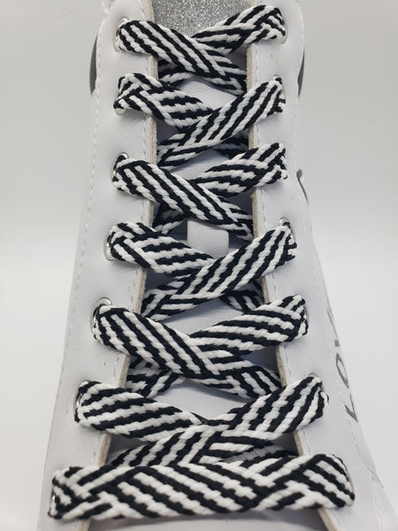 Flat Herringbone Shoelaces - Black and White