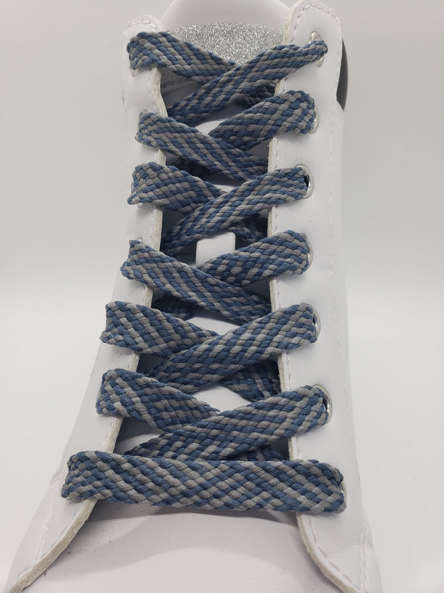 Flat Herringbone Shoelaces Denim and Grey The Shoe Lace Factory