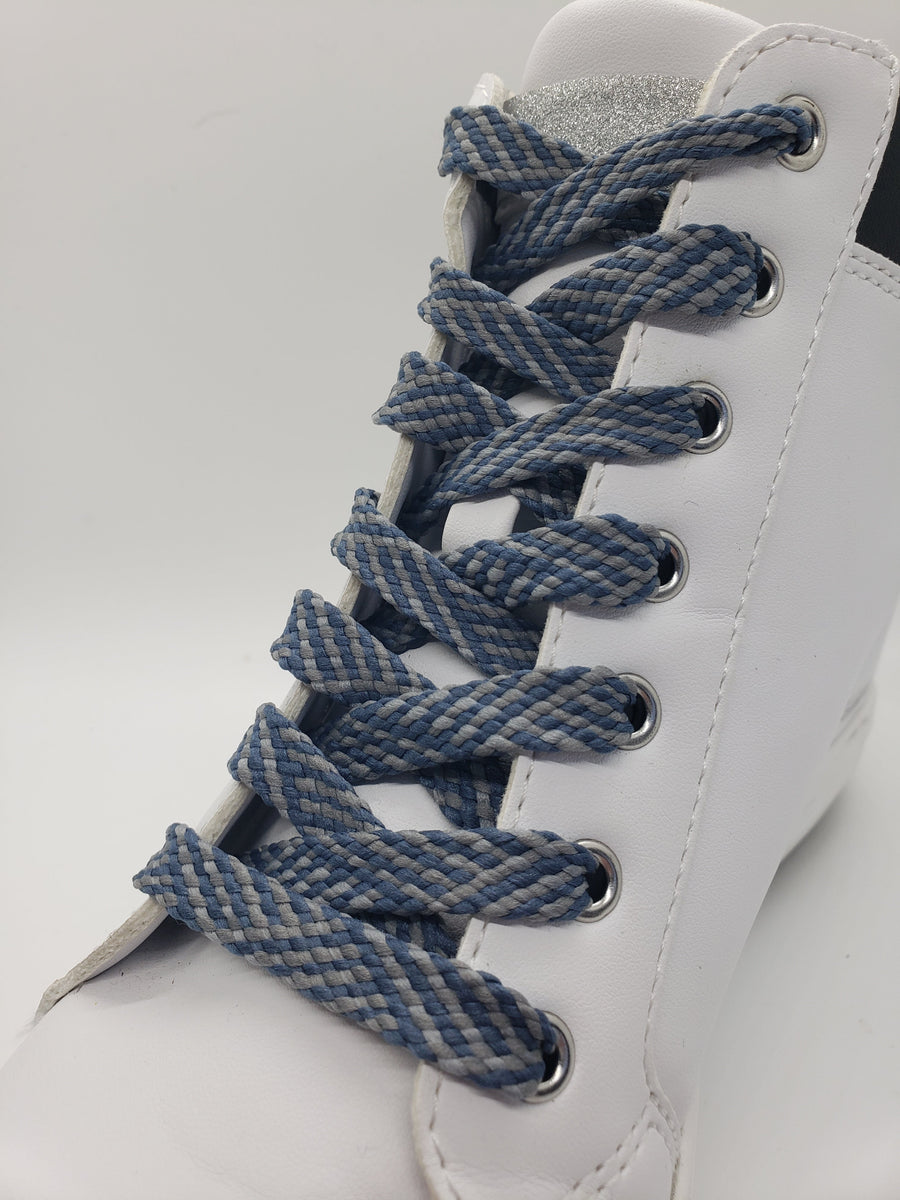 Flat Herringbone Shoelaces Denim and Grey The Shoe Lace Factory