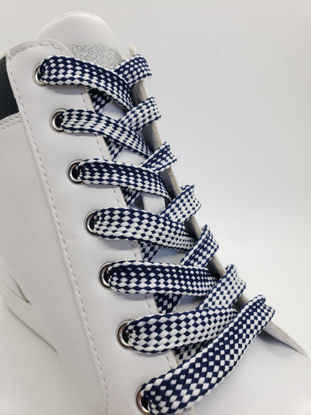 Flat 50/50 Pattern Shoelaces - Navy Blue and White