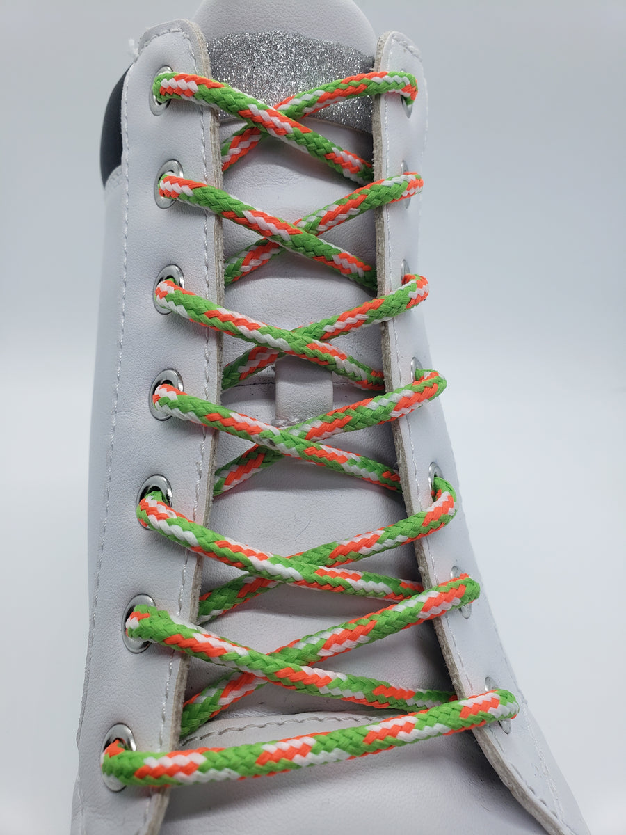 Round 'Plaid' Shoelaces - Neon Orange, White and Lime Green – The