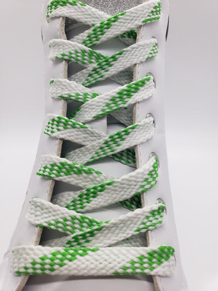 Flat Glow in the Dark Shoelaces - Neon Green and White