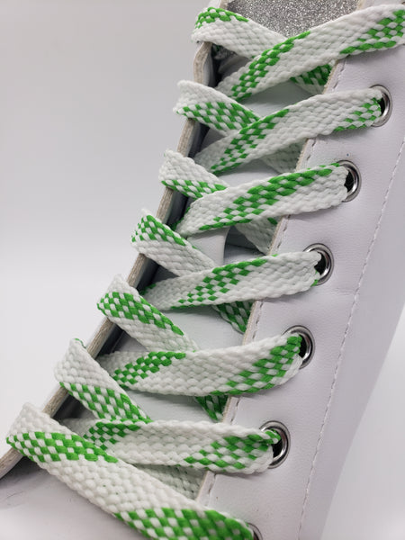 Flat Glow in the Dark Shoelaces - Neon Green and White