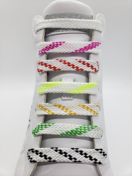 Flat Glow in the Dark Shoelaces - Neon Yellow and White
