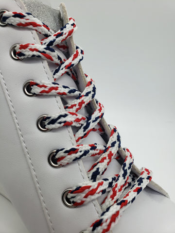 Hybrid Glow in the Dark Multicolor Shoelaces -White with navy and red accents