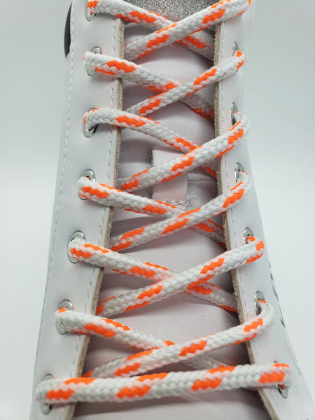 Round Glow in the dark Shoelaces- White with Orange Accents