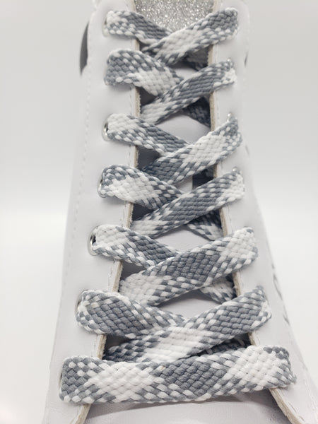 Flat Argyle Shoelaces - Gray and White