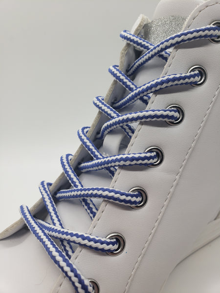 Round Striped Shoelaces - Royal Blue and White
