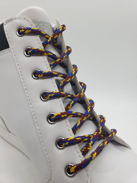 Round Multi-Color Shoelaces - Maroon, Yellow and Blue