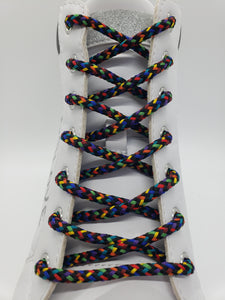 Round Chevron Shoelaces - Black Rainbow