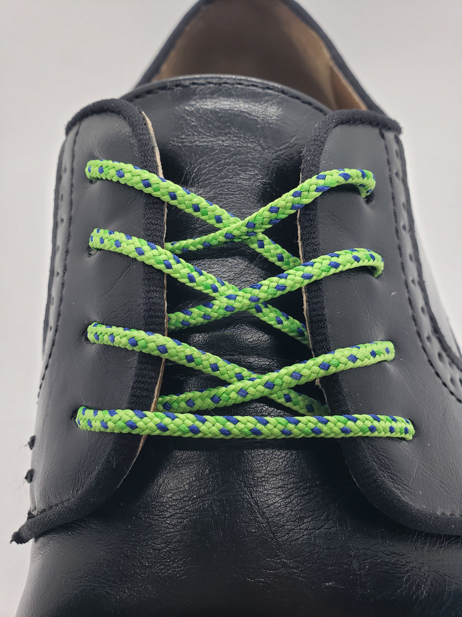 Round Dress Shoelaces - Lime Green with Black Accents Round Dress Shoelaces - Lime Green with Black Accents
