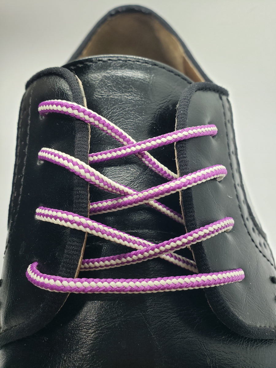 Round Striped Dress Shoelaces - Light Purple and Cream Round Striped Dress Shoelaces - Light Purple and Cream