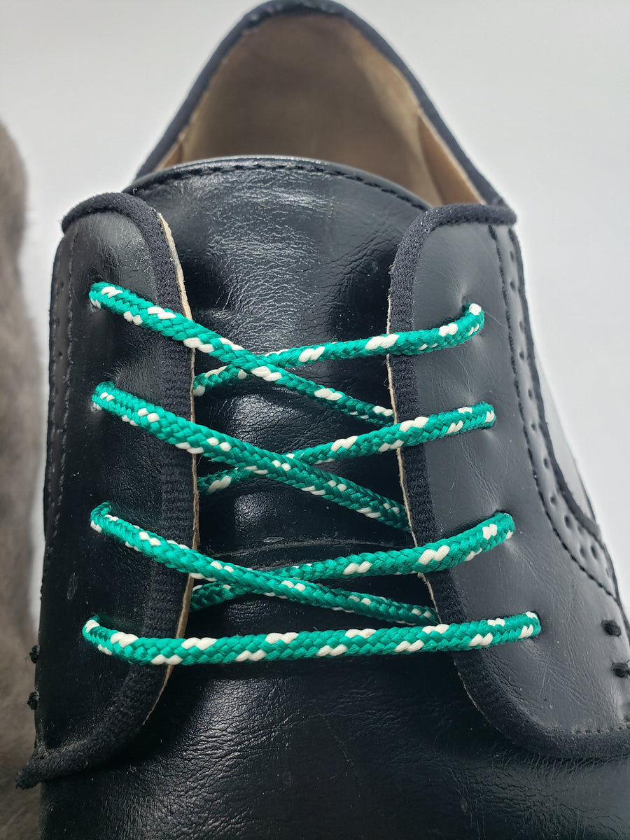 Round Dress Shoelaces - Green with White Accents Round Dress Shoelaces - Green with White Accents