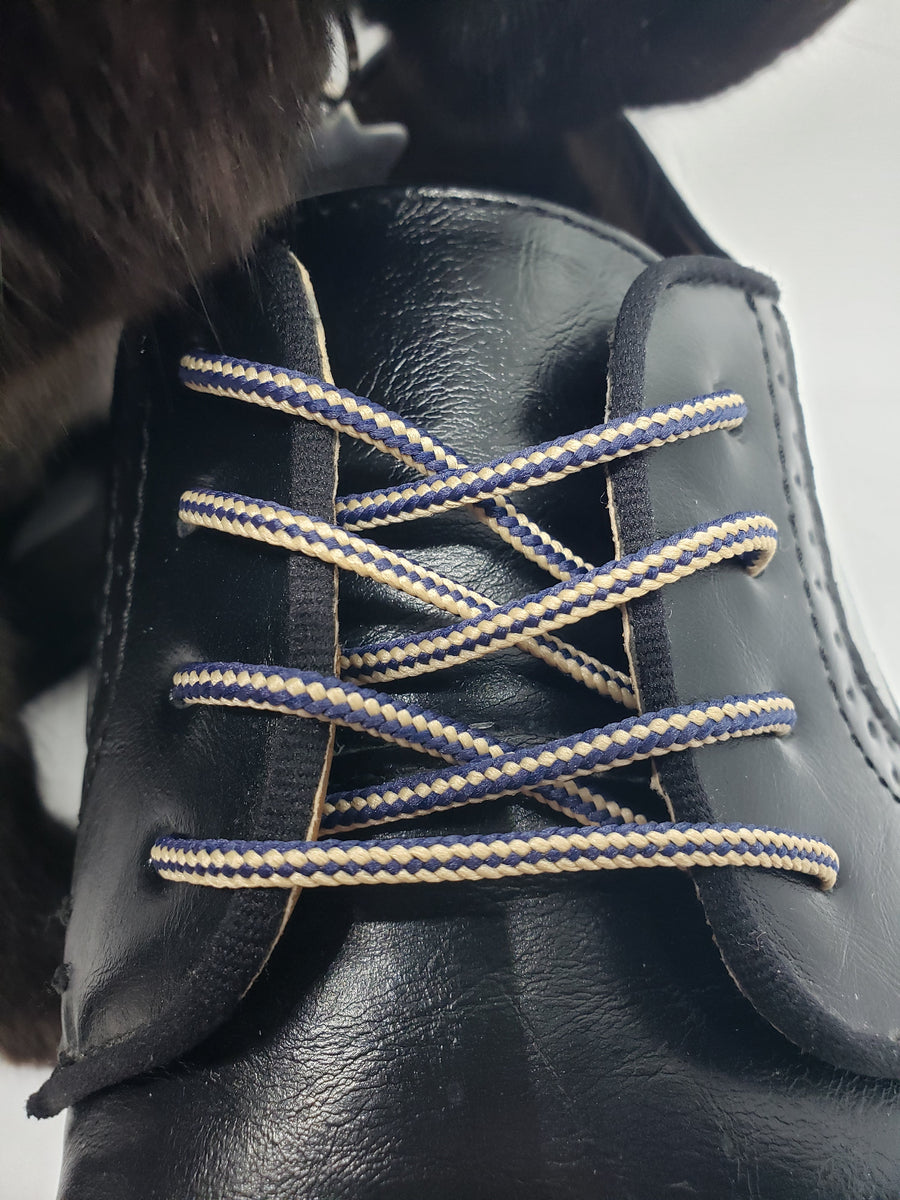 Round Striped Dress Shoelaces Denim and Tan The Shoe Lace Factory