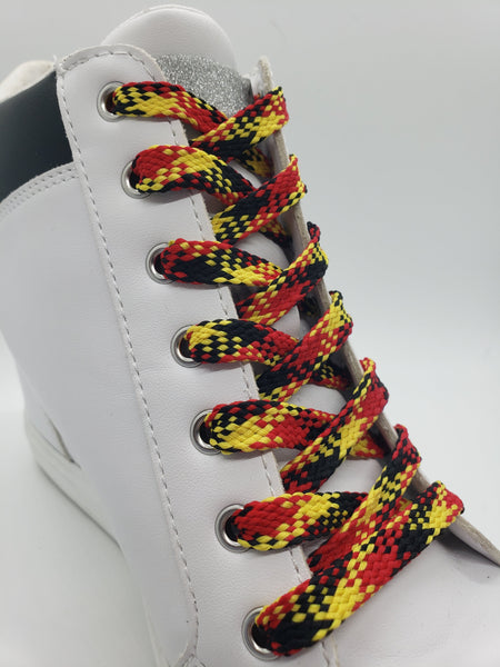 Flat Plaid Shoelaces- Red, Yellow and Black