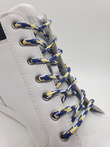 Round Multi-Color Shoelaces - Blue, Yellow and White