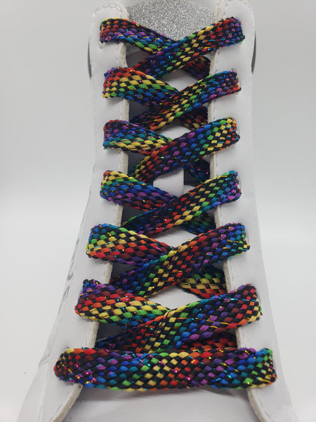 Flat Rainbow Sparkle Shoelaces - Dark