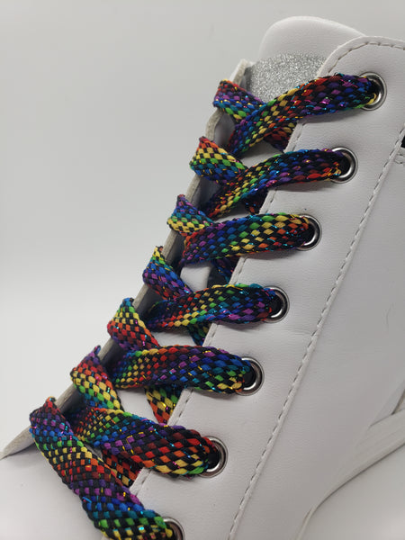 Flat Rainbow Sparkle Shoelaces - Dark