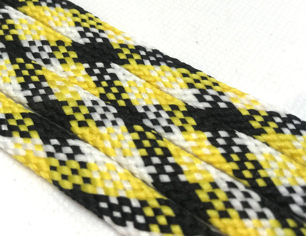 Flat Plaid Shoelaces - Yellow, Black and White