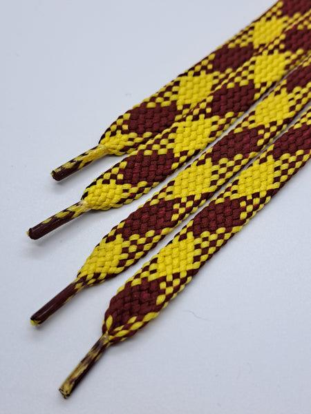 Flat Argyle Shoelaces - Maroon and Gold