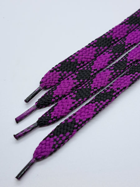 Flat Argyle Shoelaces - Black and Purple
