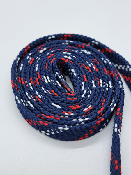 Flat Shoelaces - Navy with Red and White Slashes