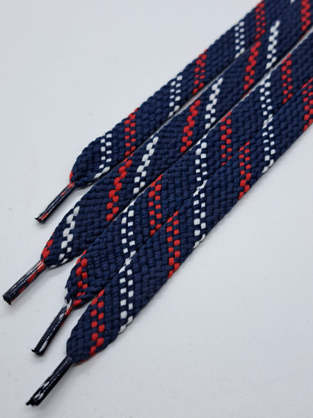 Flat Shoelaces - Navy with Red and White Slashes