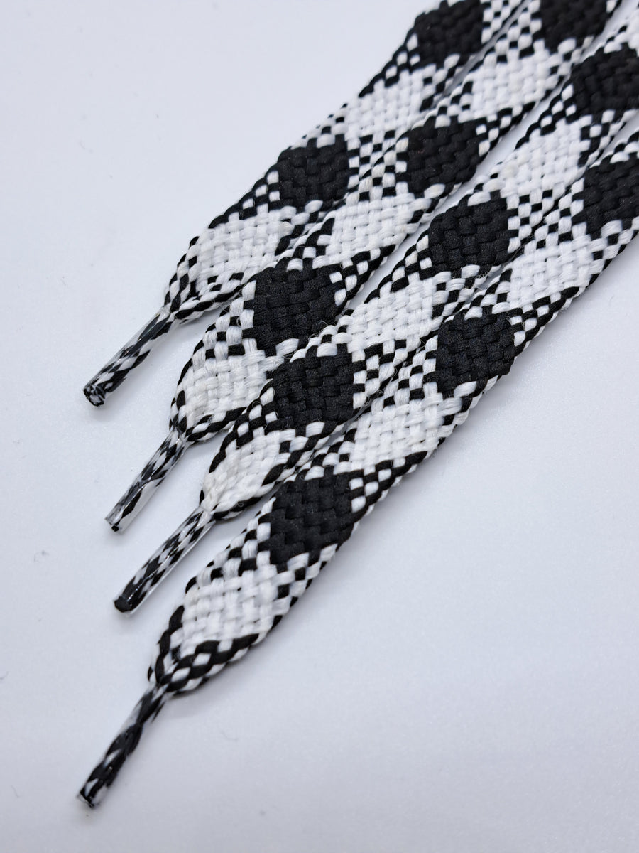 Flat Argyle Shoelaces Black and White The Shoe Lace Factory