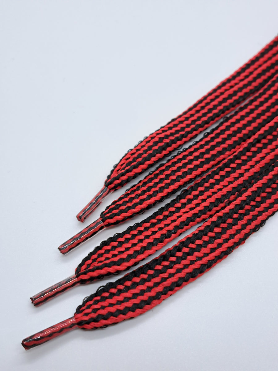 Mid Width Stripe Shoelaces Black and Red The Shoe Lace Factory