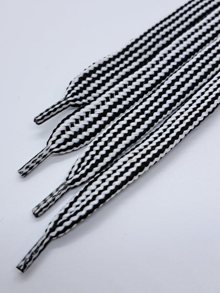 Mid Width Striped Shoelaces - Black and White