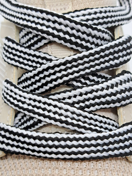 Mid Width Striped Shoelaces - Black and White