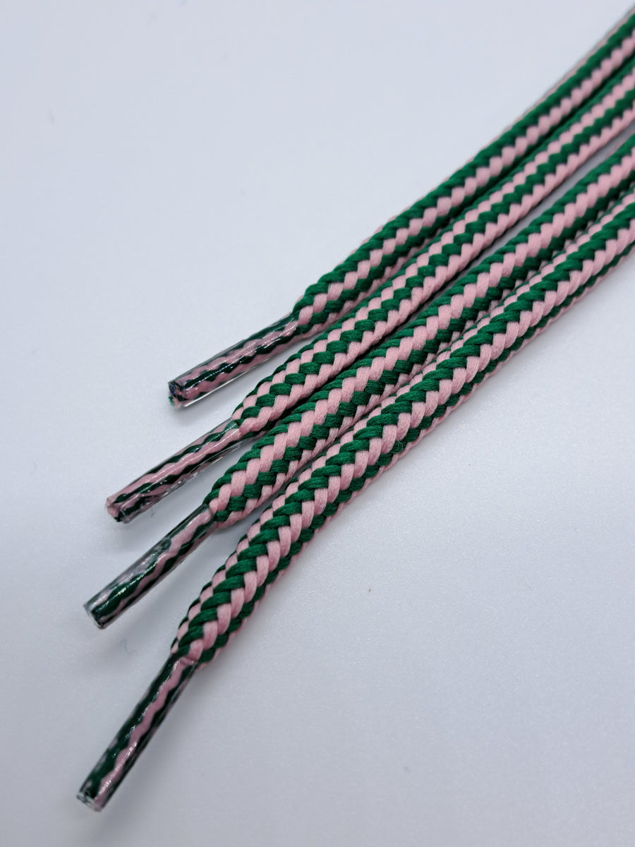 Round Striped Shoelaces Pink and Green The Shoe Lace Factory