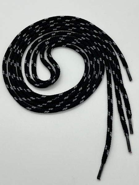 Round Classic Shoelaces - Black with Dark Gray Accents