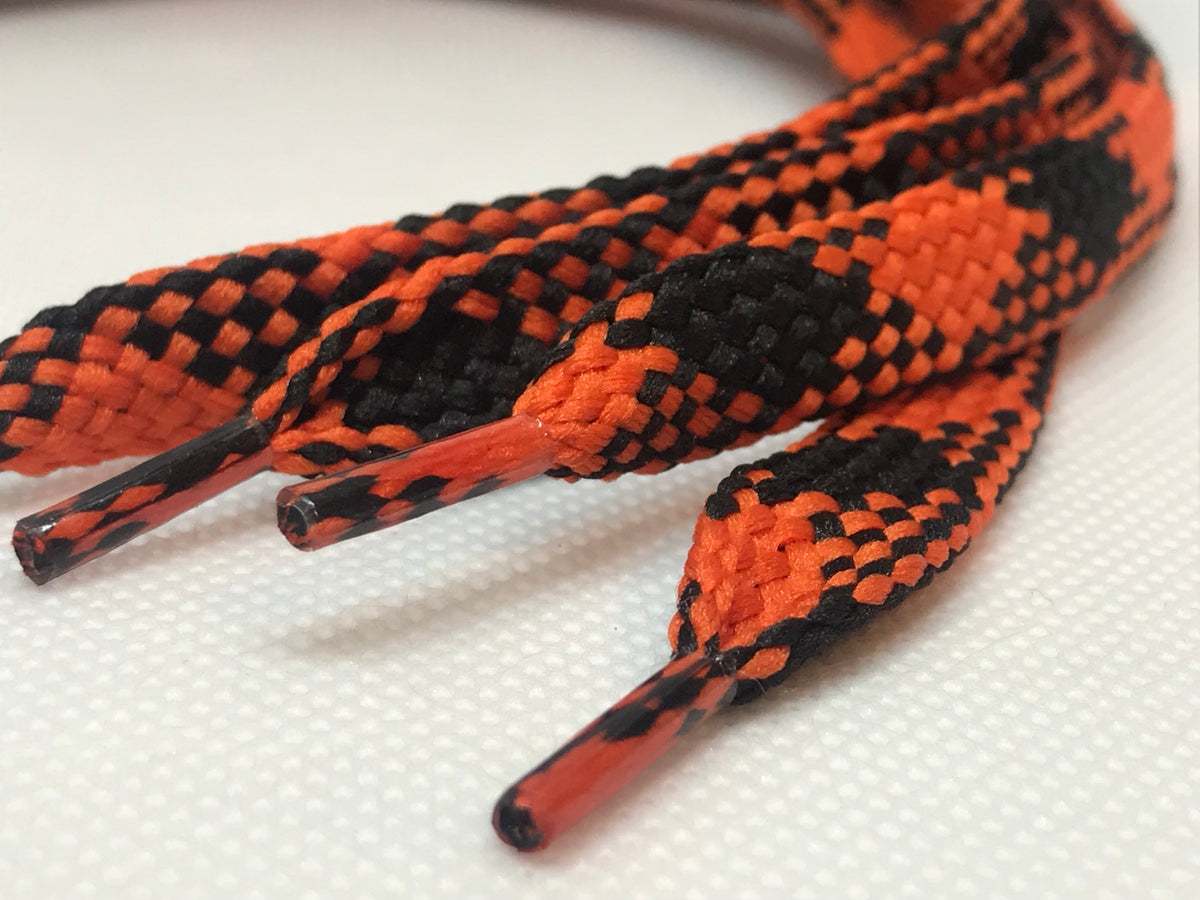 Flat Argyle Shoelaces Black and Orange The Shoe Lace Factory