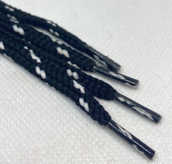 Round Classic Shoelaces - Black with White Accents