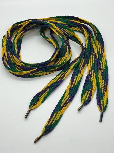 Wide Mardi Gras Shoelaces - Purple, Green and Gold