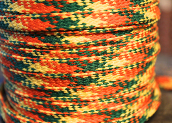 Flat Plaid Shoelaces - Green, Orange and Yellow