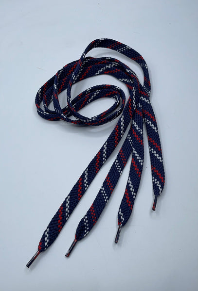 Flat Shoelaces - Navy with Red and White Slashes