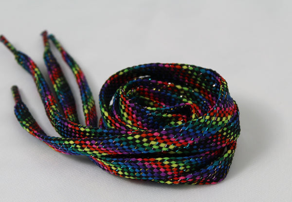 Flat Rainbow Sparkle Shoelaces - Dark