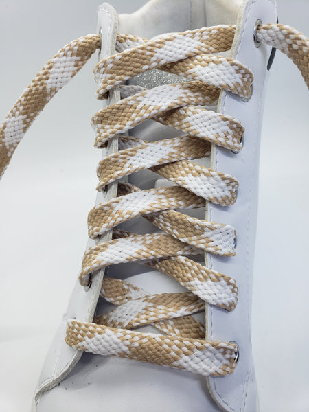 Flat Argyle Shoelaces - Tan and White