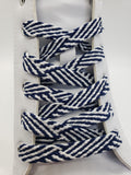 Flat Herringbone Shoelaces - Navy and White