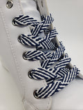 Flat Herringbone Shoelaces - Navy and White
