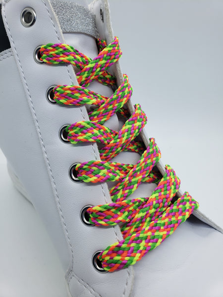 Flat Fluorescent Confetti Shoelaces - Yellow, Green, Orange and Pink