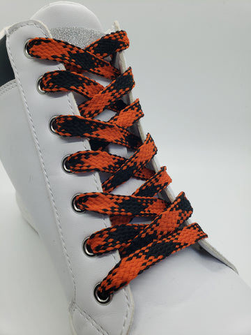 Flat Argyle Shoelaces - Black and Orange